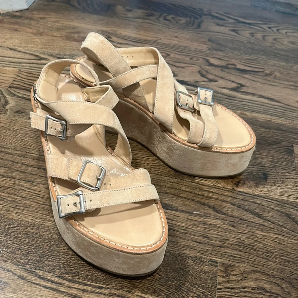 Ann Demeulemeester Cream Suede Platform Sandals EU 40 70s Boho Luxe Avant Garde
